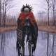 A Vagabond from Things From The Flood, seemingly wearing a Jurassic Park banner as a cloak.